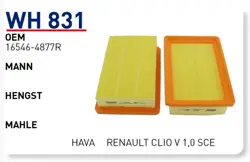 Renault Clio 5 2019- 1.0 Sce B4D 1.0 tCe H4D Hava Filtresi Wunder Marka