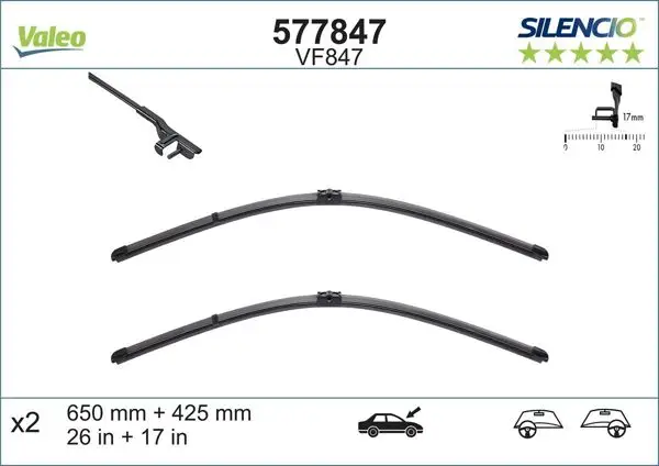 Silencio Vf847 (X2) (650 + 425mm) (Ön) Porsche 924 Porsche 928 BMW 6 Coupe (F13) BMW 6 Con