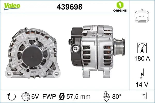 Alternatör 12 V 180A Peugeot Partner 1.6 HDI 05-10 / 308 1.6 HDI Citroen Berlingo 1.6 HDI 05-10
