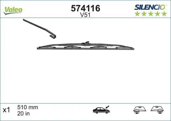 Silecek Süpürgesi Sılencıo Yolcu Tarafı 510mm (Renault Megane / Peugeot 306 / Citroen Xsara) 51 /