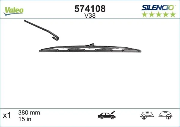 Silecek Süpürgesi Sılencıo Arka 380mm (Peugeot 306 / Audi A3 / A4 / Honda Civic) 38 /