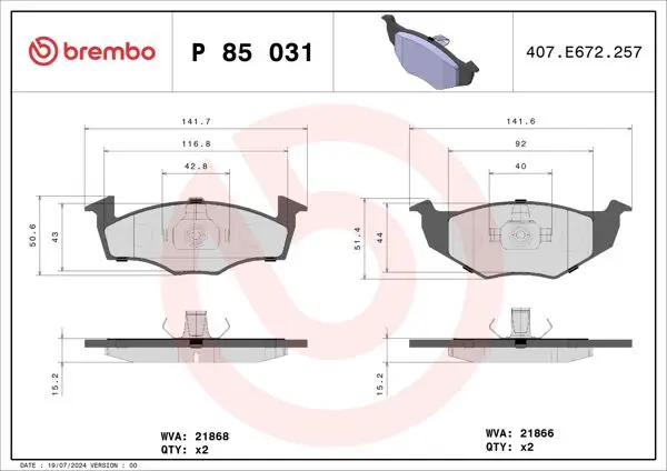 Ön Fren Balatası. (15,3 mm) Golf 92 >