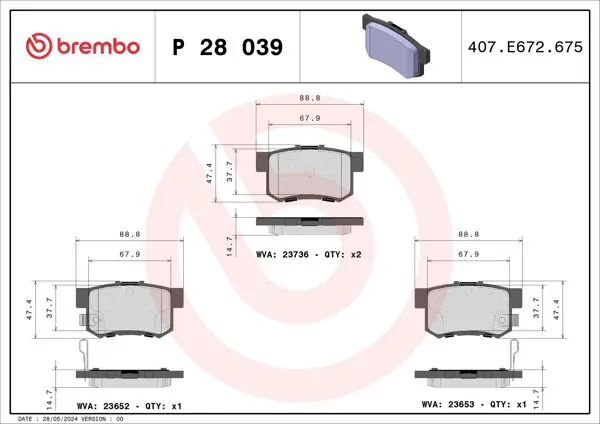 Fren Balatası Arka Honda Civic 2001-/ CRV 2001-2007 Accord 1998-2008 Frv 04-/