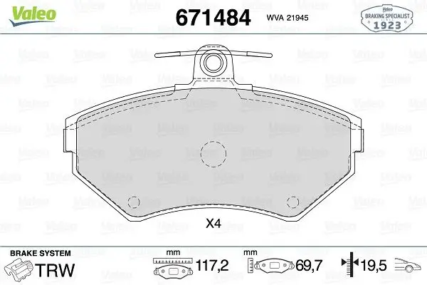 Fren Balatası Ön (119 mm) Volkswagen Passat Golf III Polo Caddy II Passat 95-Seat Cordoba Ibiza Toledo 00 -