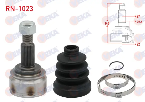 Aks Kafası Sol-Sağ On Dıs Renault Kangoo (Kw0 / 1) 1.5 DCI 5 Vites 27×22X56,7 Uzunluk 146 mm 2008 -