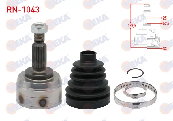 Aks Kafası Sol-Sağ On Dıs Renault Fluence (L30) 1.5 DCI 25×33X52.70 Uzunluk 157.5 mm 5-6 Vites 2009 -