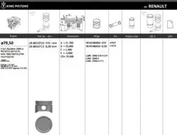 Piston 79.50 mm (Std) Renault Clio Kango Megane I 1.6 16V K4m (Rıken Segmanlı)