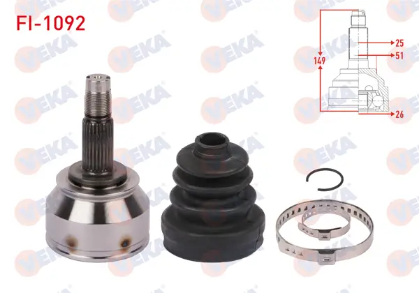 Aks Kafası Sol-Sağ On Dıs Fiat Doblo (152,263) 1.6 Mjt 25×26X51 Uzunluk 149 mm 2010 -