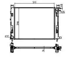 Su Radyatörü (Brazing) 16mm (Renault: Clio IV 1.2 1.5 DCI Dacia: Lodgy / Dokker 1.5 DCI 1.6 5-6 Vites) 510×398×16