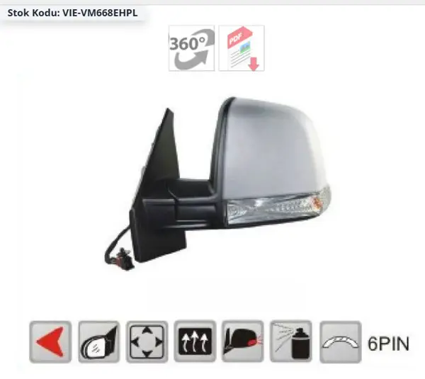 Dış Ayna Elektrikli Astarlı Sol 6Fıs (Fiat Doblo Combı / Panorama 10 -)
