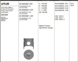 Piston 79.00 mm (Std) Opel Astra G Corsa C Combo C 1.7 Dtı 16V 00-Y17dt Y17dtl (Rıken Segmanlı) (0.20 Kısa)