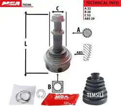 Aks Kafası Dıs ABS Li (Opel: Corsa C 1.3 B Combo 93-Tigra 1.4 94 / Meriva 03 -) 22×28×52
