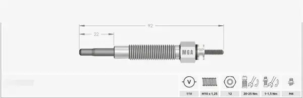 Kızdırma Bujisi 12V (Hyundai: H100 94 > 96 Em / Galloper / L300 86 > Em / L200 90 > / Pajero 83 > 00)