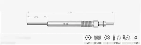 Kızdırma Buji 4,4 V (Fiat:Doblo Fiorino Idea Linea Punto 1.3 D Multujet 09 -) 0,35 mm-28mm-98mm Euro 5