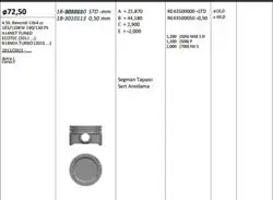 Motor Piston + Segmanı (Rıken) 72,50 + Stdmm Cap Astra J Corsa E 0.30 mm Kısa-A14net Turbo-Ecotec (2011 ...)-B14neh 4 Sıl. Benzinli 1364 CC-103 / 110Kw 140 / 150 Ps Piston Marka
