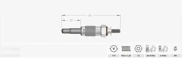Kızdırma Bujisi 11V (Renault:R 19 1.9 TD / Megane 1 96-01 / Volvo 440-460-S 40-V 40 1.9 TD