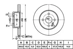 Fren Disk Arka Düz 264-4 (Opel: Corsa C 06-10 / Opel: Combo 06 -) ABS Lı