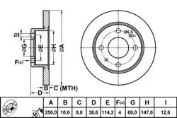 Fren Disk Arka Düz 250-4 (Mitsubishi: Colt 1.5 Benzinli 04-10 / Smart: Forfour 04 > 07)