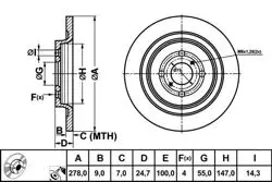 Fren Disk Arka Düz 278-4 (Toyota: Yaris 06-13 / Yaris Hybrıd: 12 -)