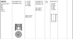 Piston 93.67 mm 0.65 Ford Transit 2.5 4Eb 4Ec D25t (Rıken Segmanlı)