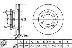 Fren Disk Ön Hava Kanallı 288,5-6 (Ford: Ranger 4×4 02 > / Mazda: Bt50 06-> 4×4 / B2500 96-06)
