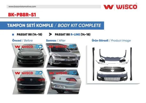 Tampon Seti Komple (On-Arka-Yan) VW Passat B8 R-Line 14-18 (14-18 Passat B8 İçin Uyumludur)
