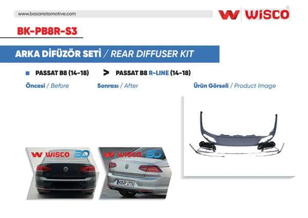 Tampon Dıfuzor Seti (Enjeksıyon Uretımı 1. Kalıte) VW Passat B8 R-Line 14-18 (14-18 Passat B8 İçin Uyumludur)