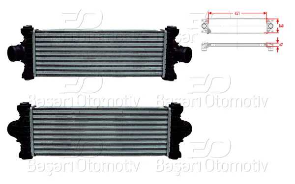 Turbo Radyatörü (Intercooler) 451X160x62 Ford Tourneo Custom 2.2 TDCI 12-/ Transit (V348) 2.2 TDCI 09-14 / Transit (V363) 2.2 TDCI 14-/ Transit Custom 2.2 TDCI 12-Arkadan Itıslı