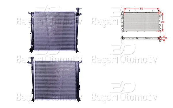 Su Radyatörü Brazing At 510X478x26 Kia Sorento (Um) 2.0-2.2 CRDI 15 >