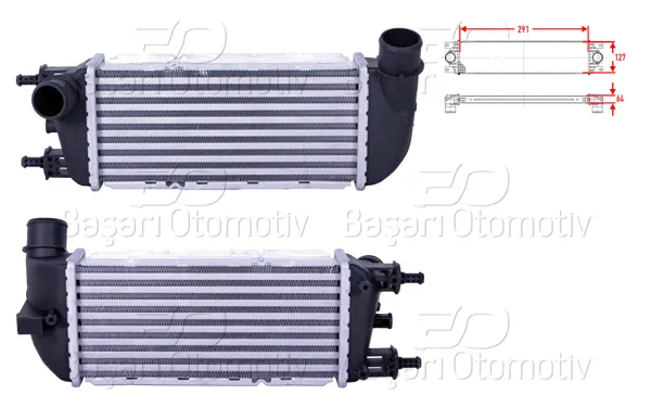 Turbo Radyatörü (Intercooler) 291X127x64 Ford Ka (Ru8) 1.3 TDCI 08-16 Fiat 500 (312_) 1.3 D Multijet 07 > 500 C (312_) 1.3 D Multijet 09 >