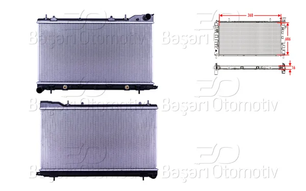 Su Radyatörü Brazing Mt-At 360X686x16 Subaru Forester 2.0 02 > / Kapaksız