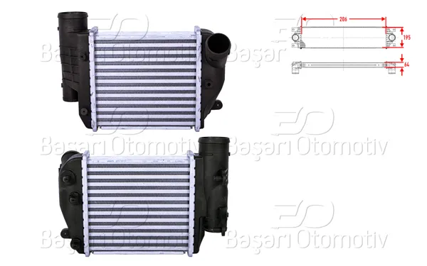 Turbo Radyatörü (Intercooler) 206X195x64 Audi A6 C6 (4F2) 3.0 TDI 04-11 A6 Allroad C6 (4Fh) 3.0 TDI 06-11 A6 C6 Avant (4F5) 2.7 TDI 04-11
