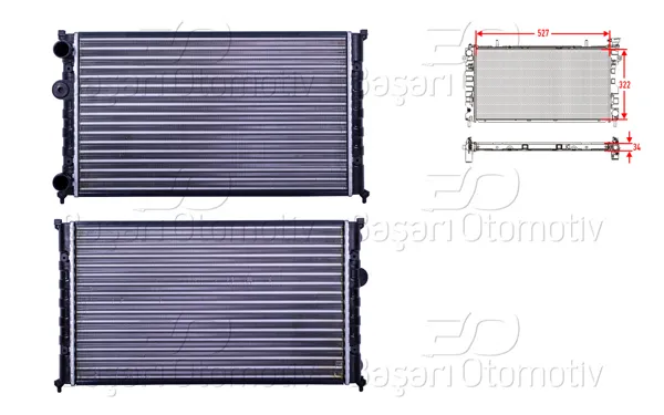 Su Radyatörü Mekanik Mt 525X322x23 VW Polo 3 Classic (6V2) 1.6 95-01 Caddy 2 Mpv (9K9b) 1.9 Sdı 95-04 Seat Ibiza 2 (6K1) 1.4 İ 93-02