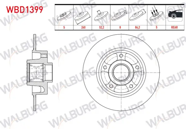 Renault Megane 4 Sedan 2015- Arka Fren Disk Takımı Porya Rulmanlı Walburg Marka 
                                Takım