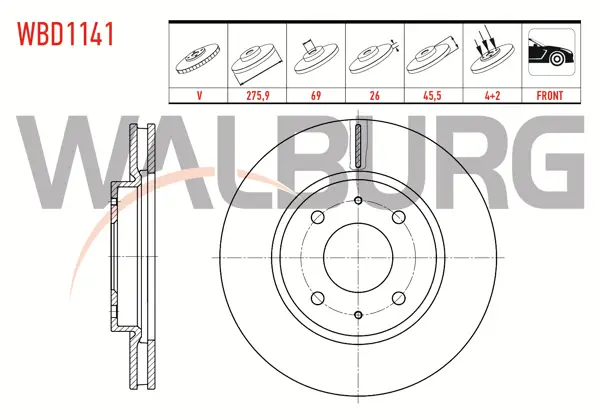 Fren Diski Ön Havalı 4 Bjn 275,9X26x69x45,5 Mitsubishi Lancer VII (Csa) 1.3 2003-2007 / Lancer VII (Csa) 1.6 2003-2007