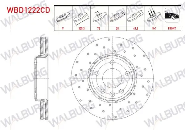 Fren Diski Ön Havalı Kaplamalı Performans Delikli 5 Bjn 305,3X28x72x49,8 Renault Traffic II 1.9 DCI-2.0 DCI 2001-2014 / Opel Vivaro (J7) 1.9 Dtı 2002-2014 / Vivaro (X83) 2.0 CDTI 2015-