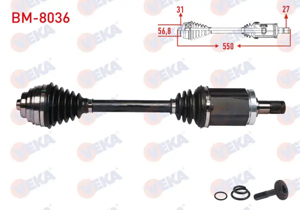 Komple Aks Sol Ön BMW 3 Serisi (F30) 320 D Xdrıve A-T / M-T Uzunluk 550 mm 2011 -