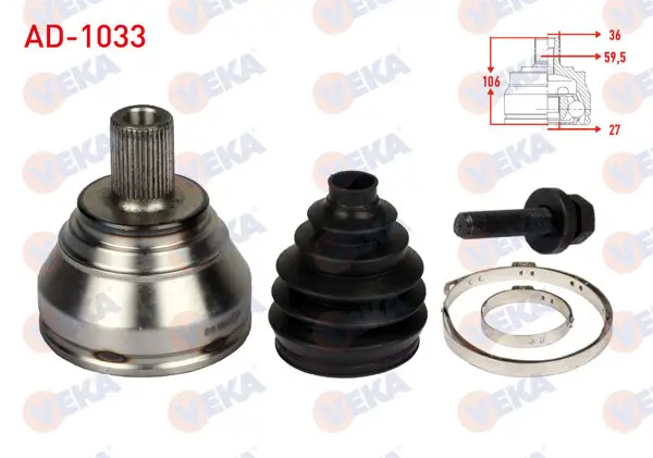 Aks Kafası Sol-Sağ On Dıs Volkswagen Caddy III (2Ka,2Kh,2Ca,2Ch) 1.9 TDI 36X27x59.5 Uzunluk 105mm 2004-2010