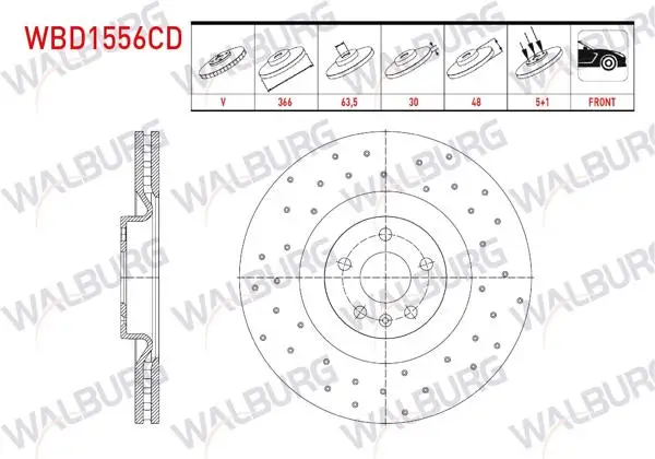 Fren Diski Ön Havalı Kaplamalı Performans Delikli 5 Bjn 19 Jant 366X30x63,5X48 Volvo Xc60 D3-D4-D5-2.4 D 2008-