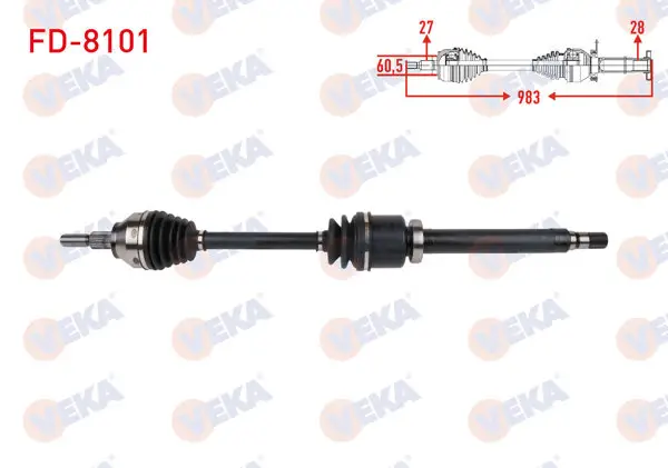 Komple Aks Sağ On Uzunluk 983mm Ford Transit Connect 1.5 TDCI 6At 2013-/ Tourneo Connect 1.5 TDCI 6At 2013 -
