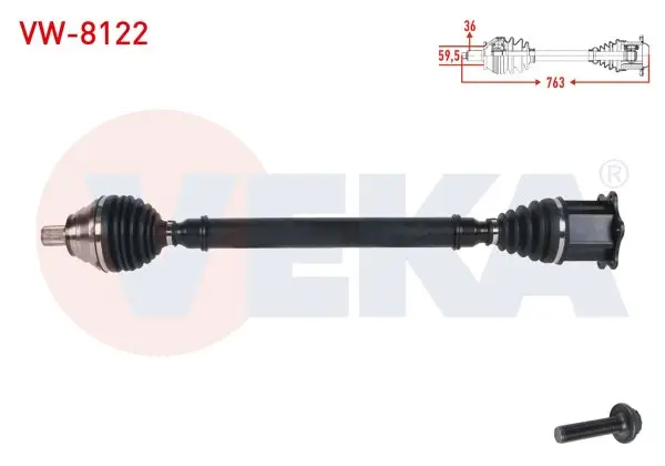 Komple Aks Sağ On Uzunluk 763mm VW Golf VII (5G1) 2.0 TDI A-T DSG 13-/ Passat (362) 2.0 TDI A-T 10-14 / Caddy IV (Saa) 2.0 TDI A-T 15-/ CC B7 (358) 2.0 TDI A-T 12-16 / Audi A3 (8V1) 2.0 TDI A-T 12-16