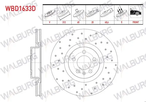 Fren Diski Ön Havalı Performans Delikli 5 Bjn 312X25x65x48,6 Volkswagen Polo VI 2017-