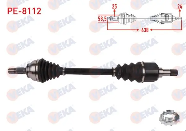 Komple Aks Sol Ön Uzunluk 638mm Peugeot 2008 1.2 Thp-1.5 HDI-1.6 HDI 2015-/ Citroen C3 III 1.2 Thp-1.5 HDI 2016-/ C4 1.2 Thp 2015-2017 / C4 Cactus 1.6 HDI 2014 -