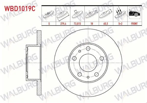 Fren Diski Ön Düz Kaplamalı 5 Bjn 279,4X18x73,02X65,5 Fiat Ducato 2.5 D-2.5 TDI-2.8 TDI 1994-2002 / Peugeot Boxer II 2.5 D 2002-2006 / Citroen Jumper I 2.5 D 1994-2002