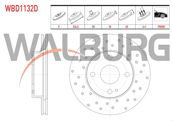 Fren Diski Ön Havalı Performans Delikli 4 Bjn 234,5X18x55x45 Mazda 323 IV 1.3İ-1.6İ-1.8 16V 1989-1994 / Mx-5 I (Na) 1.6İ 16V 1990-1998