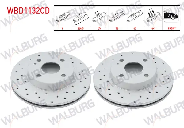 Fren Diski Ön Havalı Kaplamalı Performans Delikli 4 Bjn 234,5X18x55x45 Mazda 323 IV 1.3İ-1.6İ-1.8 16V 1989-1994 / Mx-5 I (Na) 1.6İ 16V 1990-1998