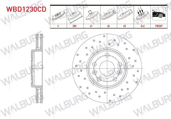 Fren Diski Ön Havalı Kaplamalı Performans Delikli 5 Bjn 280X26x61x45 Renault Kangoo Express (Fc0 / 1_) 1.5 DCI 2008-/ Kangoo (Kw0 / 1) 1.5 DCI 2008-