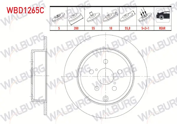 Fren Diski Arka Düz Kaplamalı 5 Bjn 280X10x55x55,8 Toyota Avensis 1.6 Vvt-I 2003-2008 / Avensis 1.8 2003-2008 / Avensis 2.0 D-4D 2003-2008