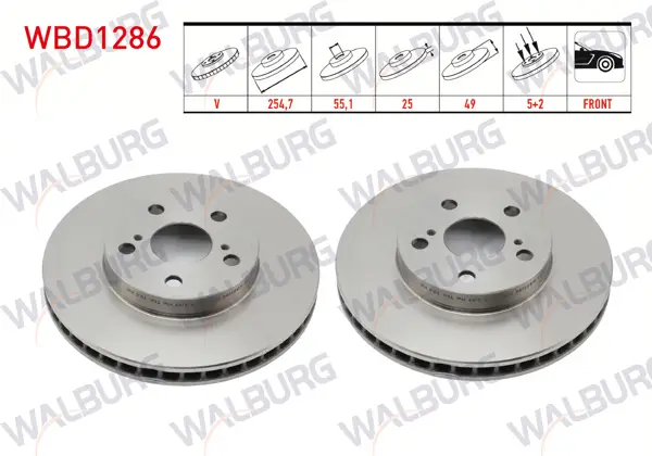 Fren Diski Ön Havalı 5 Bjn 254,7X25x55,1X49 Toyota Carina E 1.6 1992-1997 / Carina E 1.6 1992-1997 / Carina E 1.8İ 1992-1997