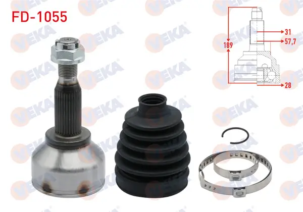 Aks Kafası Sol-Sağ On Dıs 31X28x57,70 Uzunluk 189mm Ford Transit Custom (V362) Kısa şase 2.2 TDCI 2012 -
